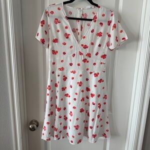 Gap V-neck Fit & Flare Dress White Red Floral‎ Size 10 Short Sleeve Sundress